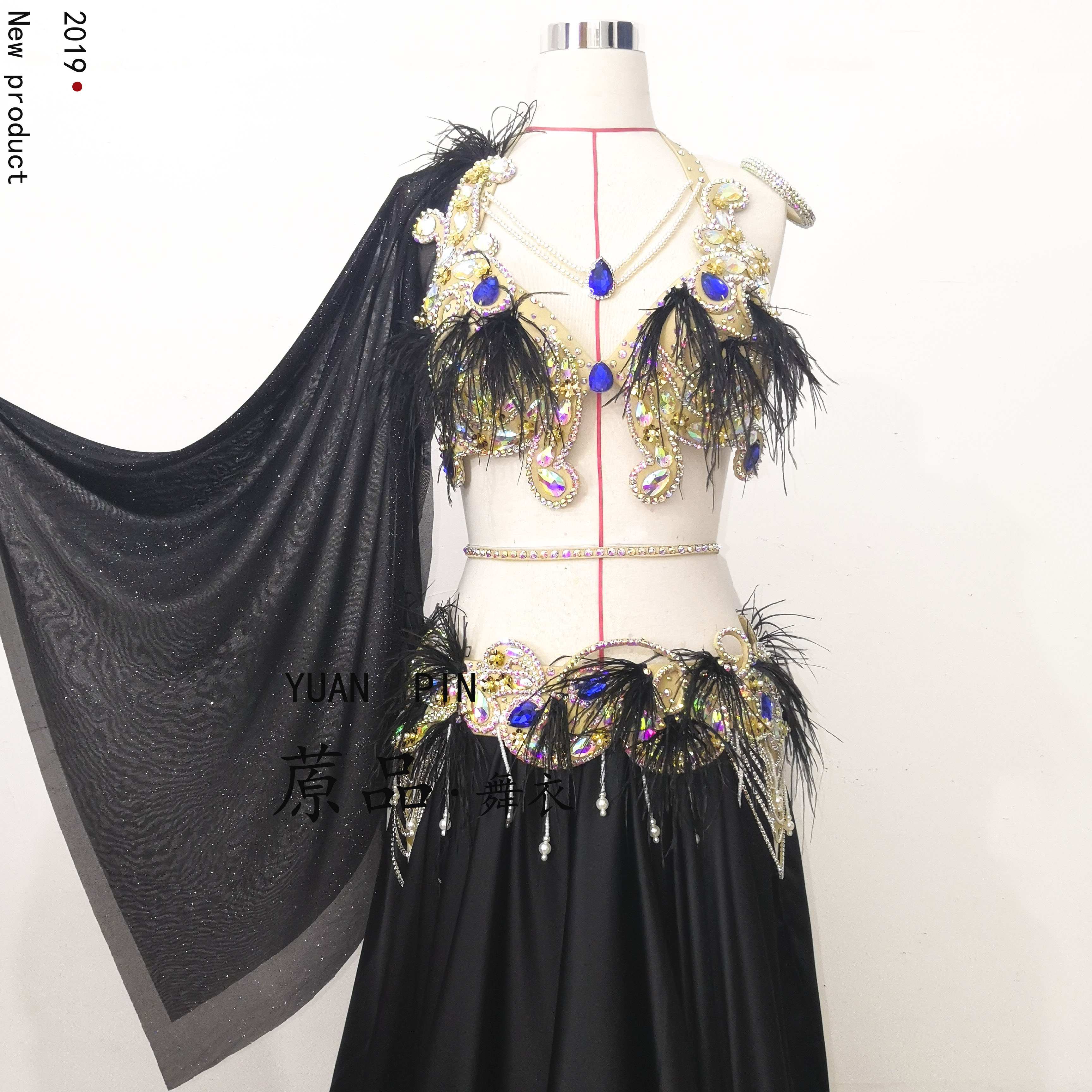 Oriental clothing belly dance clothes female sense thin high-end custom super flash diamonds and feathers personality suit