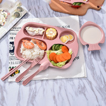 (Day special price) nursery class kindergarten wheat straw 5 sets of cartoon tableware split dinner plate breakfast
