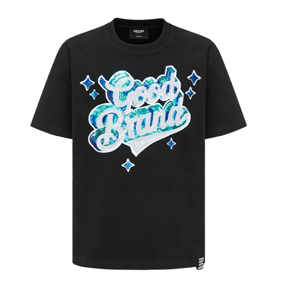 New Goodbrand2025Ss Three-Dimensional Star Sequin Light Luxury Fashion High-End Short-Sleeved T-Shirt for Men and Women