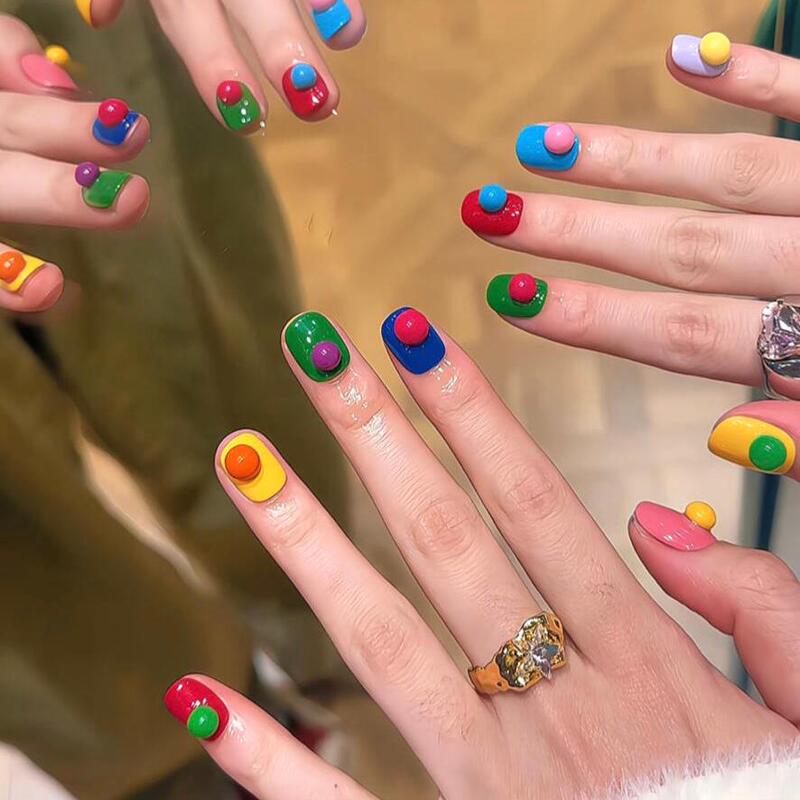 Handmade Dopamine Rainbow Candy Nail Stickers, Cute and Adorable Christmas Nail Art, Brightening and High-End Feel