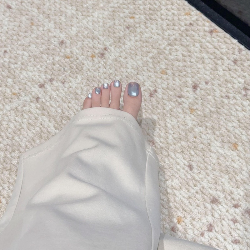 [Aurora Green Powder] Xiaohongshu's Popular Glass Bead Cat-Eye Toenail Finished Product, Long-Lasting, Flattering for Pregnant Women, Wearable Nails