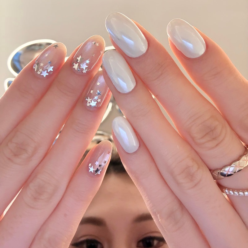 【Moonlight Star Fragments】Purely Handmade Old Money Style Hailey Aurora Nail Art Wearable Nails New Star Cat Eye Nail Stickers