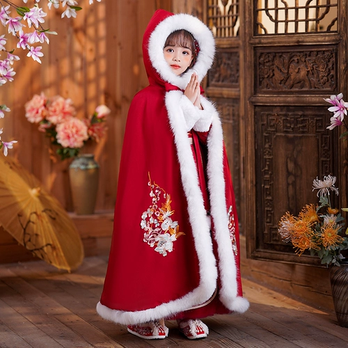 Утепленный демисезонный плащ для выхода на улицу, детское зимнее ханьфу для принцессы, китайский стиль