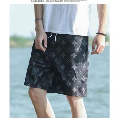 Hawaiian vacation shorts, summer new student beach pants, men's thin floral mid-length pants, casual straight-leg capri pants