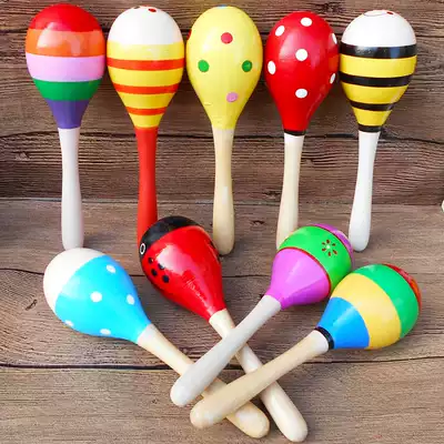 Wooden kindergarten children's Orff musical instrument sand hammer ball mallet sand rattle Student music teaching aids training auditory hand grip