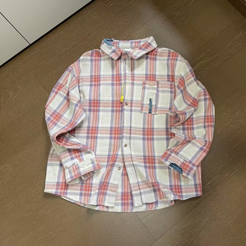 Original Manufacturing! Madness Shawn Yue's Same Style Japanese Washed Denim Destroyed Plaid Shirt