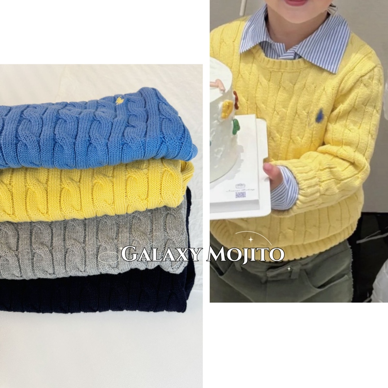 Gm｜26 Spring LAOSHU Little Pony Children's Classic College Style Crew Neck Cable Knit Long Sleeve Pullover Sweater Partially in Stock