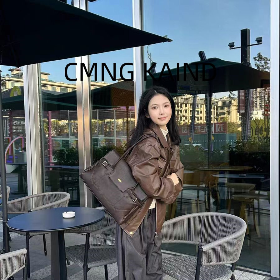 CMNG KAIND Genuine Leather Niche Tote Bag for Women 2025 New Arrival Luxury Large Capacity Commuter Shoulder Bag - Thumbnail 4