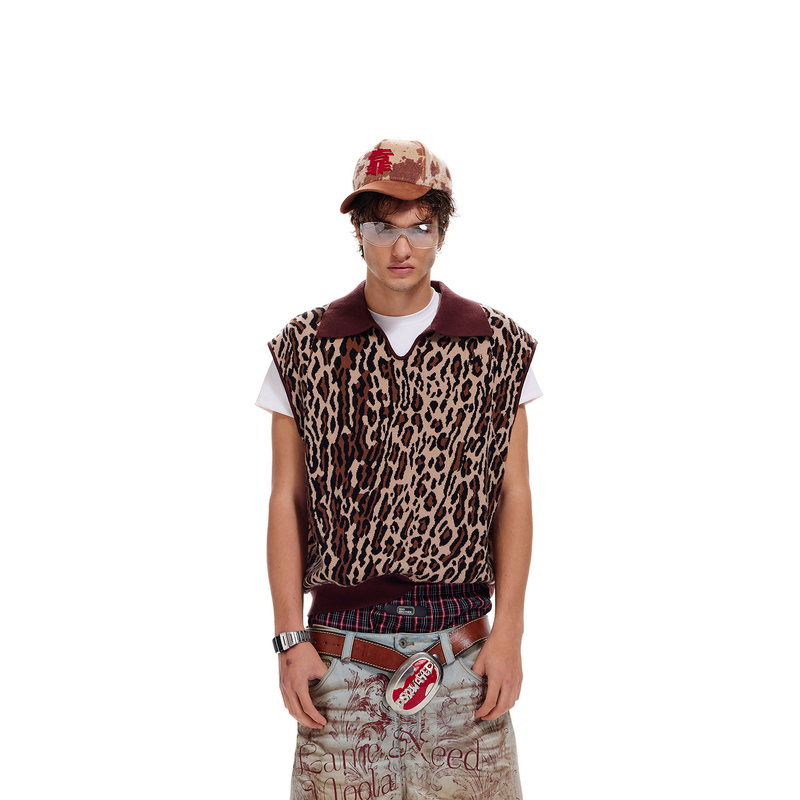 【Lnm】Lame Need Moola Leopard Print Jacquard Knit Vest, Smooth Touch, Anti-Pilling Sweater 【Lnm】Lame Need Moola Leopard Print Jacquard Knit Vest, Smooth Touch, Anti-Pilling Sweater