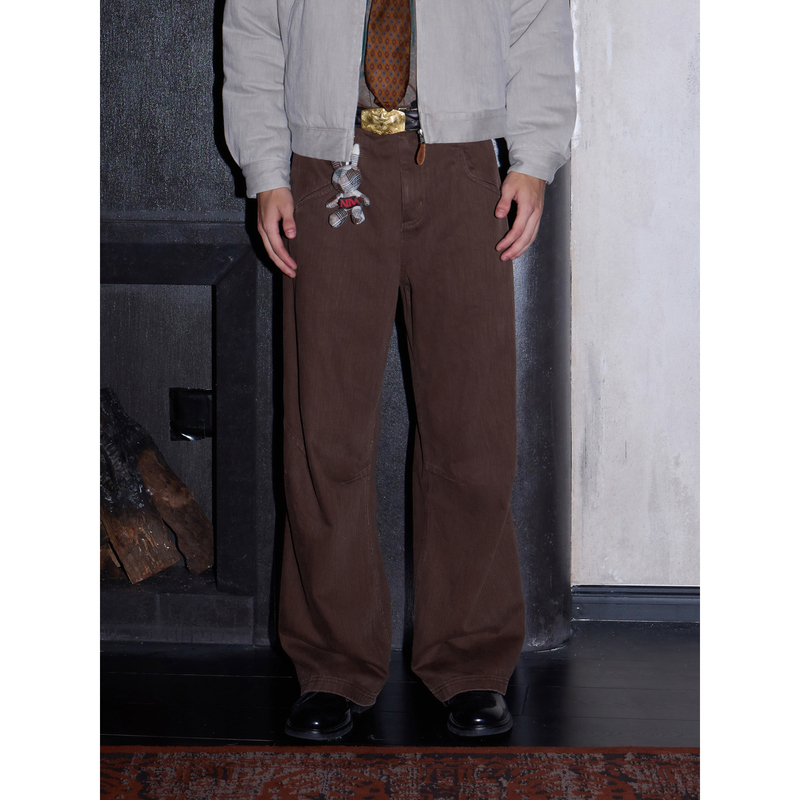 【Lnm】Lame Need Moola Bamboo Twill Straight-Leg Jeans Coffee-Colored Slim-Fit Three-Dimensional Trousers