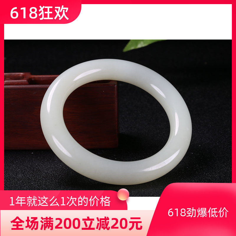 Xinjiang Mountain stock and Tian Yubai jade bracelet round bar women's bracelet Goat Grease Jade Bracelet with certificate