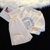 Han Van Xianxian White Pure Cotton Summer Leisure Sports Suit Women Summer Loose Comfort Short Sleeve Shorts Suit Two Sets