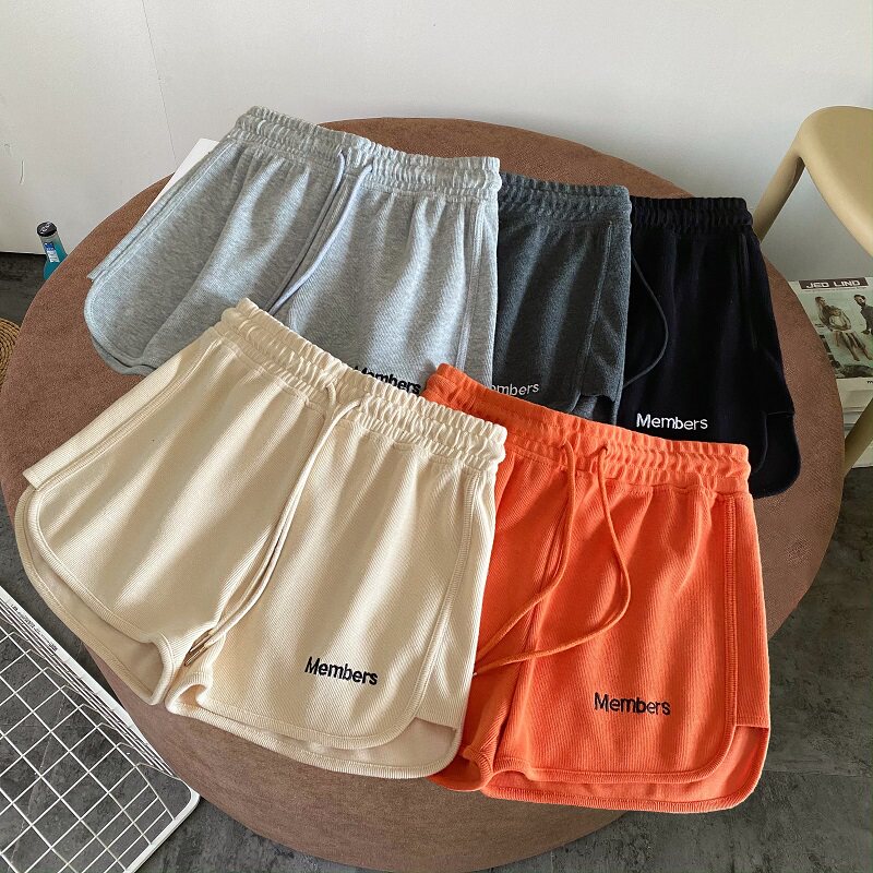 Summer cotton high-end embroidery wide-leg gray all-match casual sports shorts women's summer loose home pajama pants