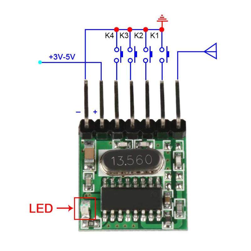 1527 study code coding wireless RF emission module 433315Mhz micro four key remote control PCBA