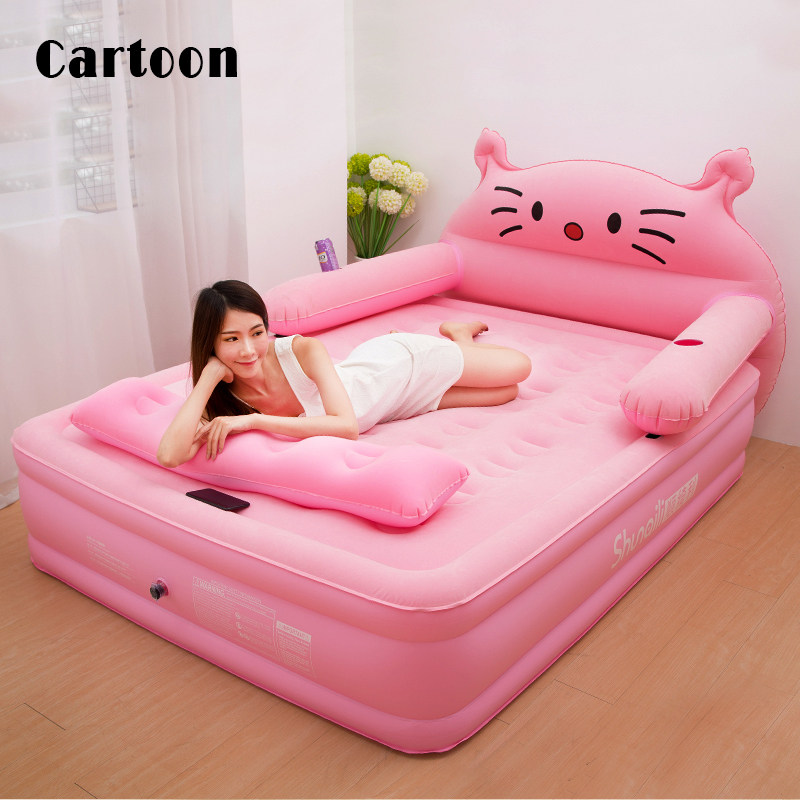 Cartoon inflatable mattress home double inflatable bed cute single thickened high folding lazy air mattress bed