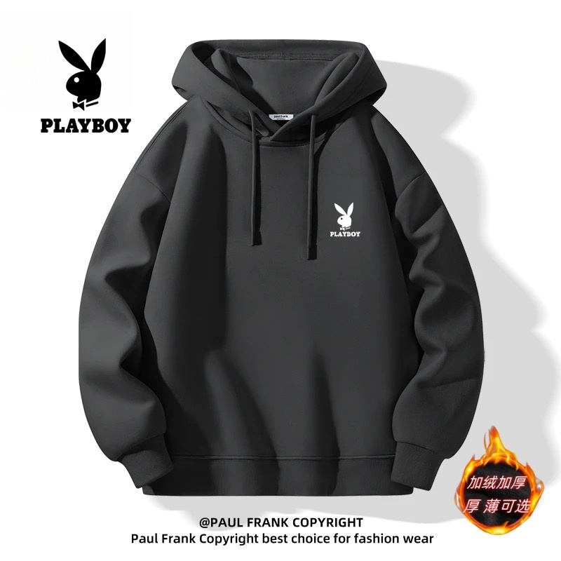 Playboy Autumn and Winter Hooded Sweatshirt for Men, Fleece-Lined, 2025 New American Style Trendy Brand Loose Top Hoodie