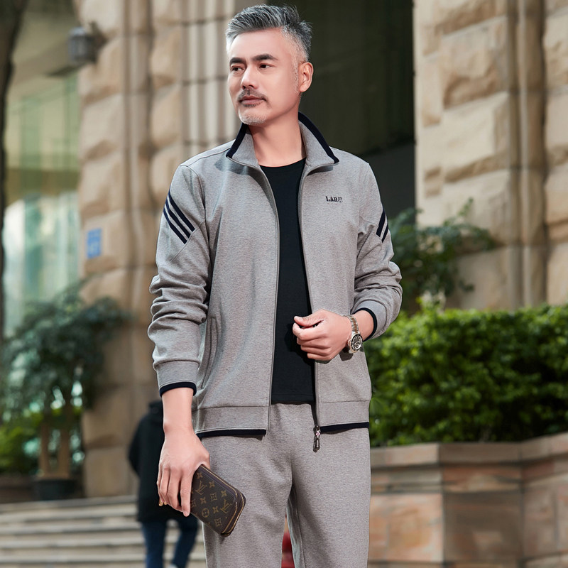 Middle Aged Sports Suit Men's Spring Autumn Season 2021 New Three Sets Casual Dad Clothes Middle-aged Men Sportswear