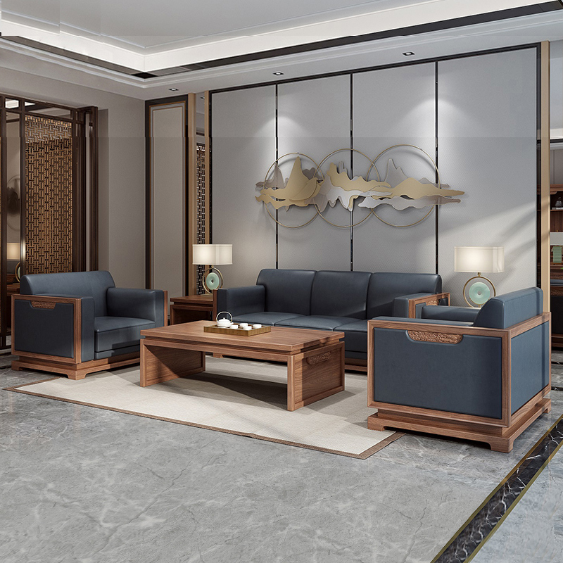 New Chinese style solid wood office sofa business meeting guest negotiation reception modern minimalist office sofa coffee table combination