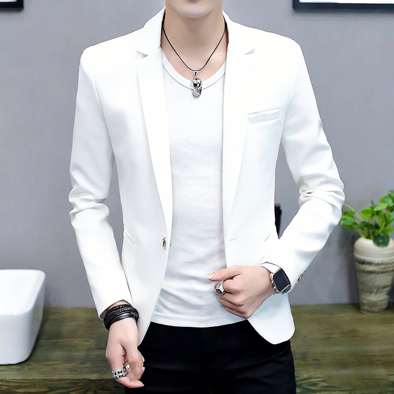 Men's Slim-Fit Red Korean-Style Suit Jacket for Spring and Autumn, Versatile Trendy Casual Blazer for Young Men