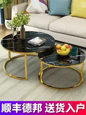 Nordic coffee table Small apartment living room simple coffee table Balcony round small coffee table Simple modern tempered glass coffee table