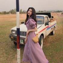 Platycodon Wise Smoked Egg French Style Retro Past Knee Super Fairy sensational sweetness High waist French small crowddress Summer