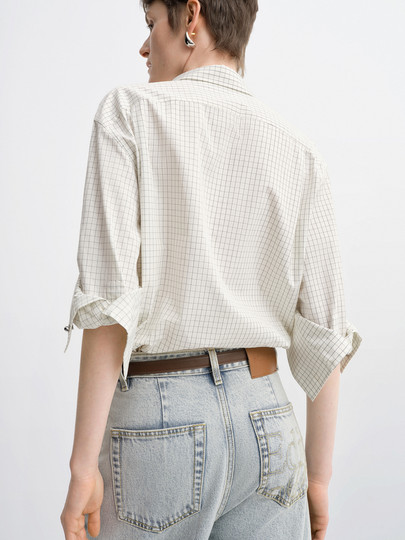 Edition Shirt Women's 2025 Autum New Unisex Style Black and White Fine Plaid Cotton Shirt Ebe3Sht011