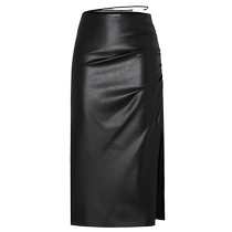 (618 new drop) edition half leather skirt for women with slits black pu leather skirt EBC3SKT010