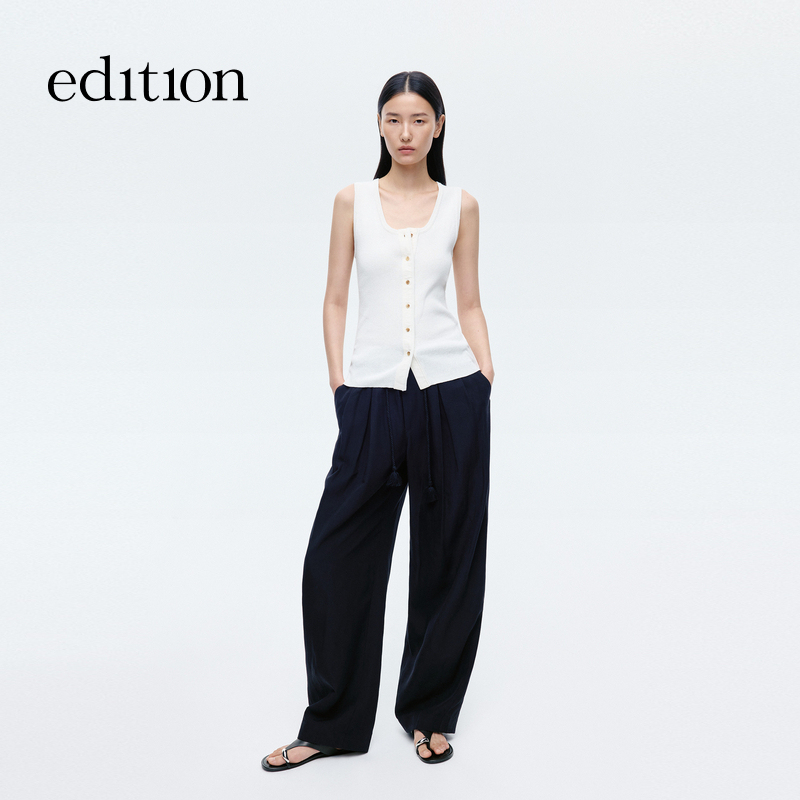Edition Casual Pants for Women 2026 Summer New Elastic Waist Tencel Linen Wide-Leg Pants Ebf2Pat019
