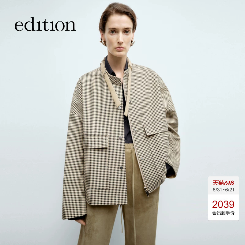 Edition Outwear Women's 2025 Spring New Welsh Plaid Work Jacket Ebe1Cot030