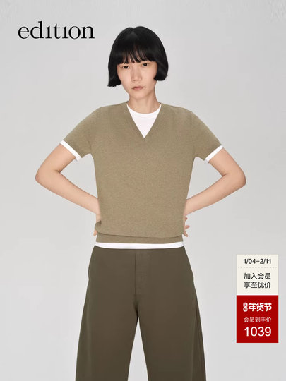 [E+ Light Life Series]Edition2025 Autumn New Knitted Short-Sleeve V-Neck Top Ebe3Swt012