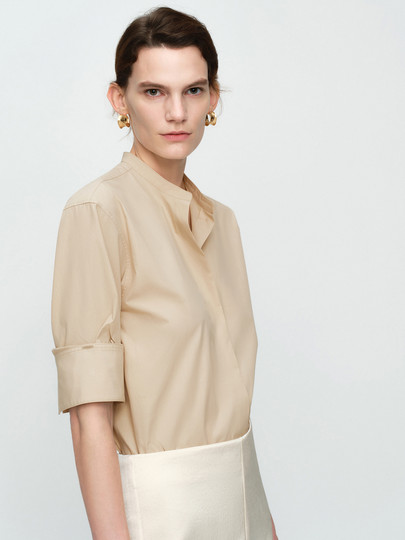 [Elite Wardrobe Series] Edition2025 Summer New Style French Stand-Up Collar Pure Cotton Shirt Ebe2Sht005