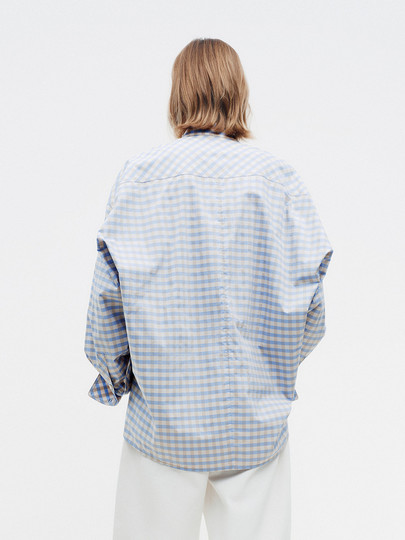 Edition Women's Shirt 2026 Spring New Style New Chinese Style Blue Plaid Long-Sleeved Shirt Ebf1Sht007