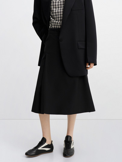 Edition Skirt for Women 2025 Autum New Style Pleated A-Line Silk Wool Skirt with Belt Ebe3Skt041