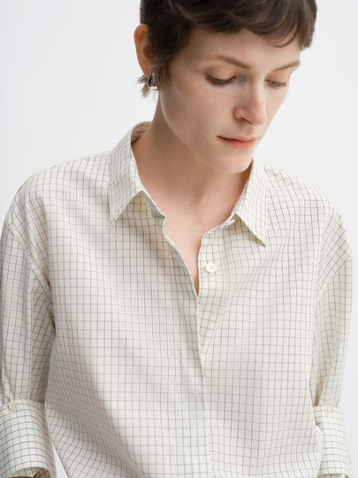 Edition Shirt Women's 2025 Autum New Unisex Style Black and White Fine Plaid Cotton Shirt Ebe3Sht011