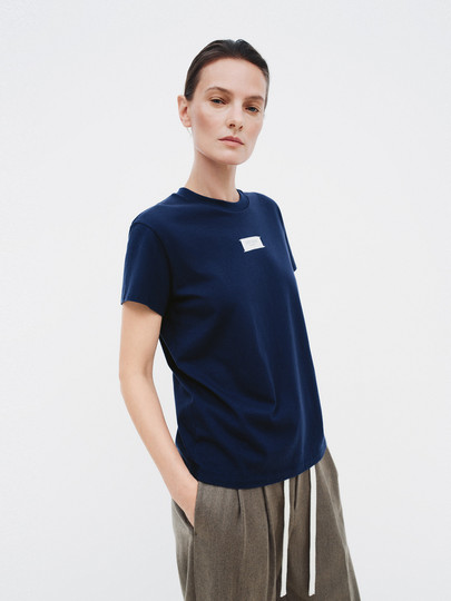 Editiont-Shirt Women's 2026 Spring New Style Woven Label Printed Pure Cotton Right Shoulder Short-Sleeved Top Ebf1Tee001