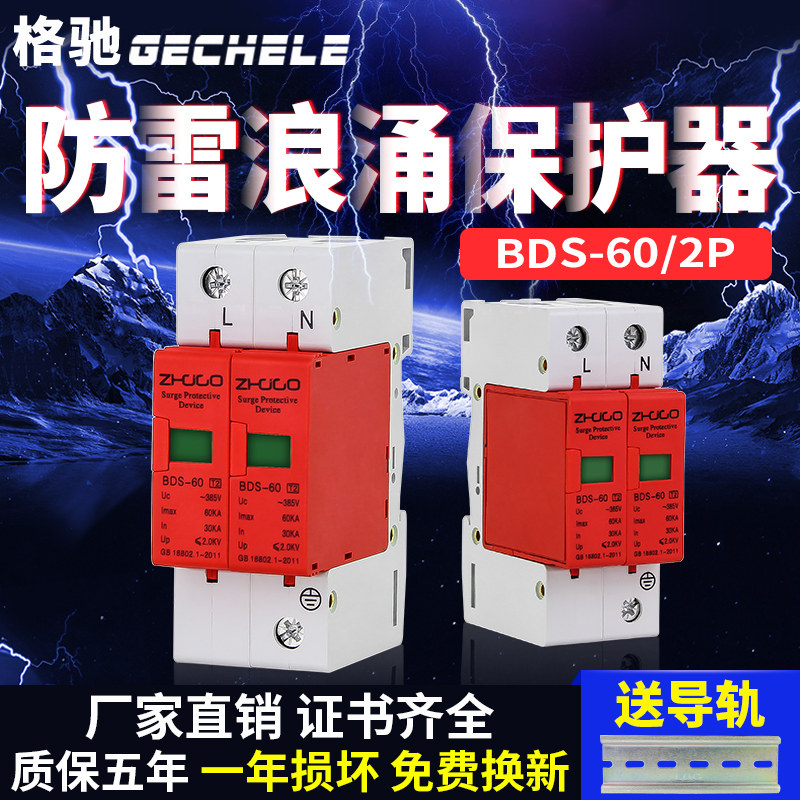 Surge protector lightning protection single phase 220V household 2P 60KA Surge protector arrester lightning