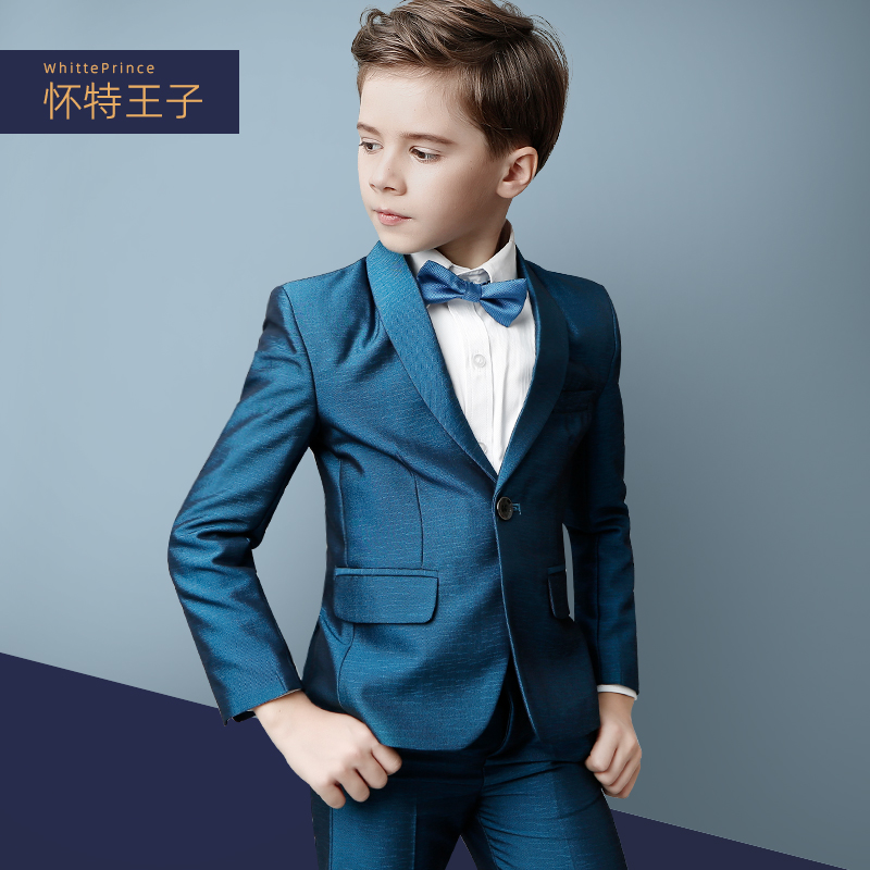Boy's suit suit short three sets of white Prince Harry's small suit host piano to play handsome Inn Wind