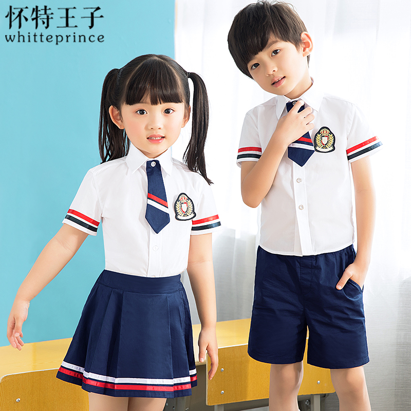Class uniform summer college style boys and girls short-sleeved suit graduation photo primary and secondary school students children's school uniform kindergarten garden uniform