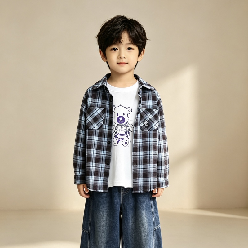 British Teddy Bear ● Boutique Children's Clothing Autumn/Winter Classic Plaid Brushed Shirt G6Fy01