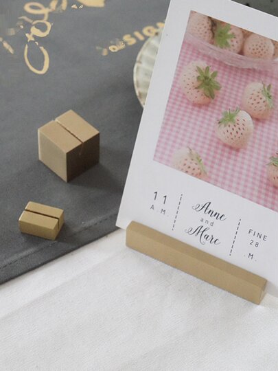 Brass card display stand, business card holder, photo holder, retro-style note holder, card base, label holder, creative message holder