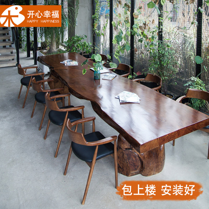 Whole Board Solid Wood Tea Table Chairs Combined Tea Table Dining Table Meeting Long Table Log Tea Table Large Plate Desk Tea Art Table