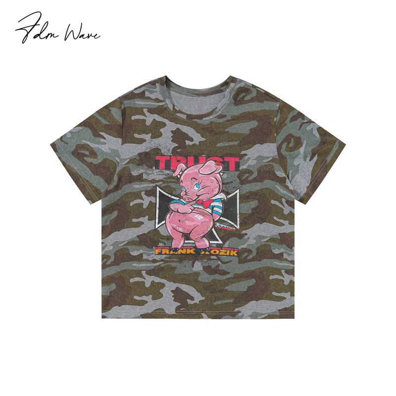 Fdm'Wave' Rebellious Pig Camouflage Shoulder Print Short Sleeve Camo Treason Vintage/Fitted/Stretchy