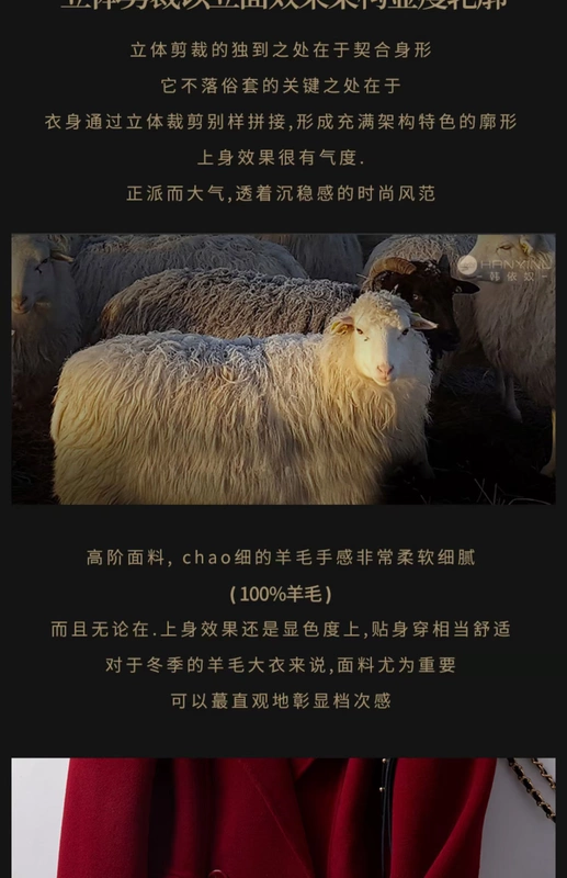 Màu đỏ rượu vang đôi áo len cashmere nữ len 2019 mới cỡ lớn lỏng dài phần chống áo - Accentuated eo áo