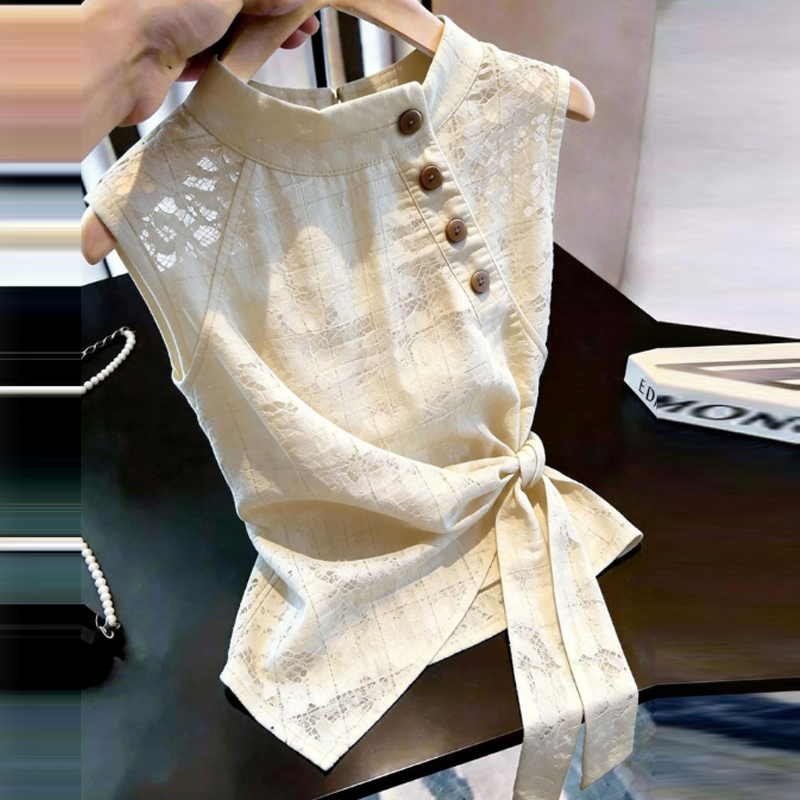 Lace Patchwork Sleeveless Shirt for Women, 2026 Summer New Design, Unique and Beautiful, Super Pretty Blouse