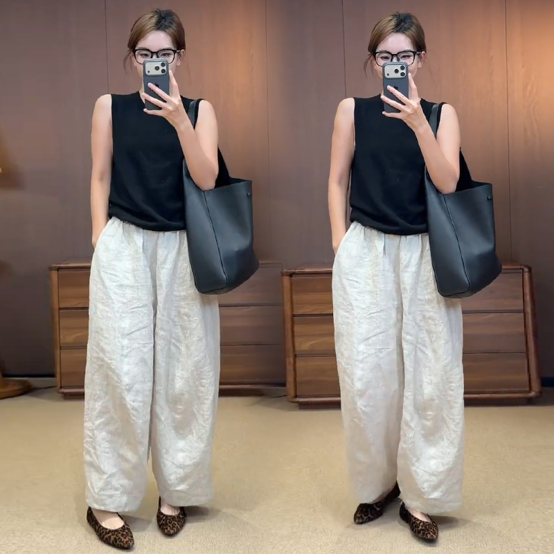 Fashionable Women's Suit 2026 Summer New Stylish Sleeveless Knit Top Casual Wide-Leg Pants Lazy Two-Piece Set Trendy