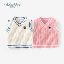 Baby Knit Campus Wind Vest Men and women Childrens pure cotton sweater waistcoat small children out of fashion Mao line blouses