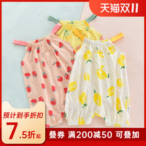 Baby jumpsuit summer thin model out cute princess sleeveless sling halter dress bamboo cotton female baby Summer