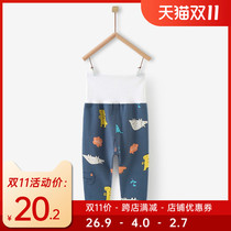 Baby high waist belly pants cotton spring and autumn baby trousers open file single pants children sleep warm pants inside wear