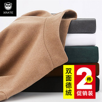 Double-sided De velvet base shirt mens semi-high collar autumn and winter warm clothes with autumn clothes Mens middle collar plus velvet long-sleeved T-shirt