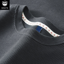 Mens sweatshirt spring and autumn Premium grey retro ancient round collar mens wear long sleeve blouse loose big code waffle jacket man